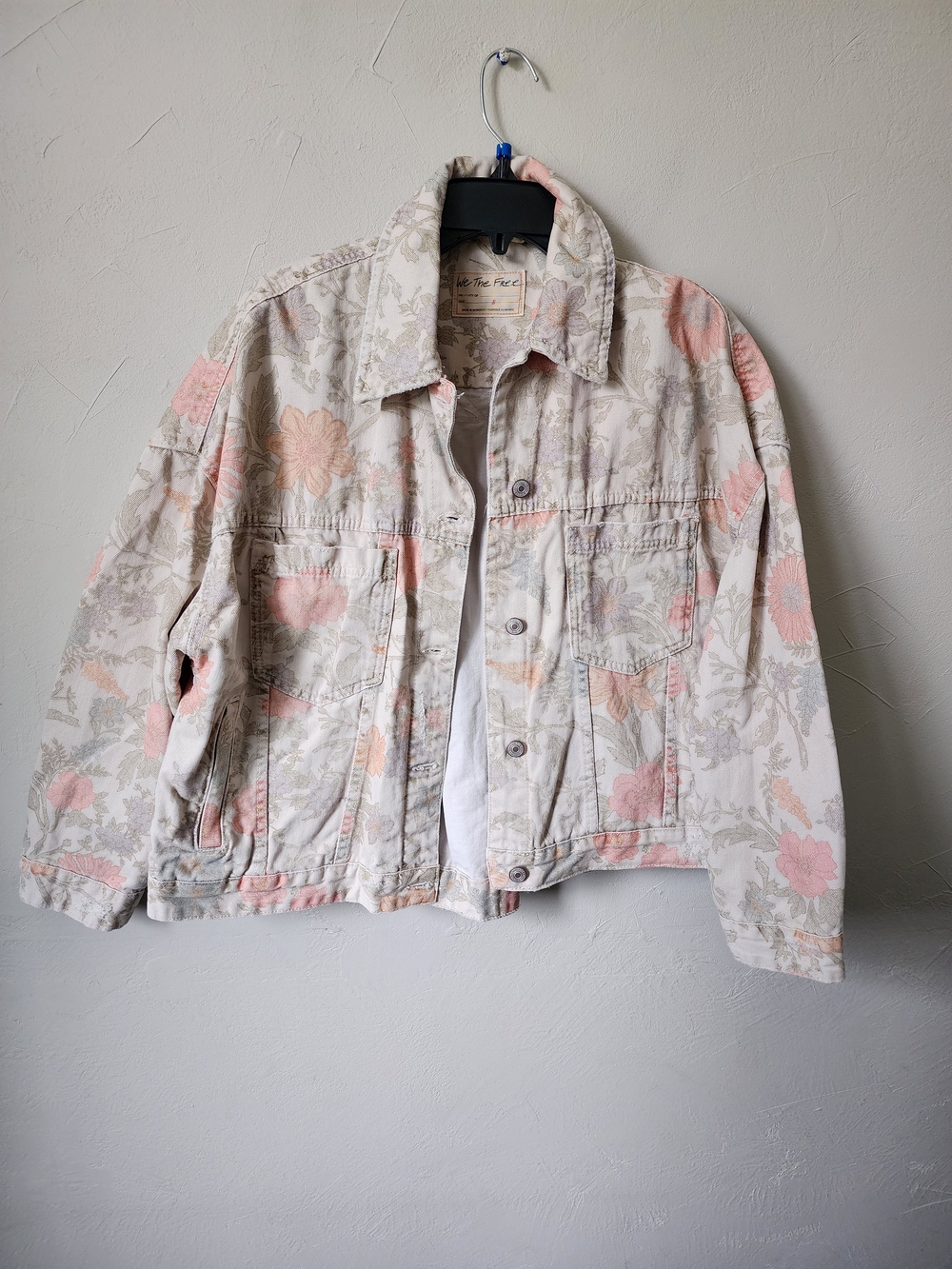 We The Free Floral Jean Jacket - Soft Pink & Beige